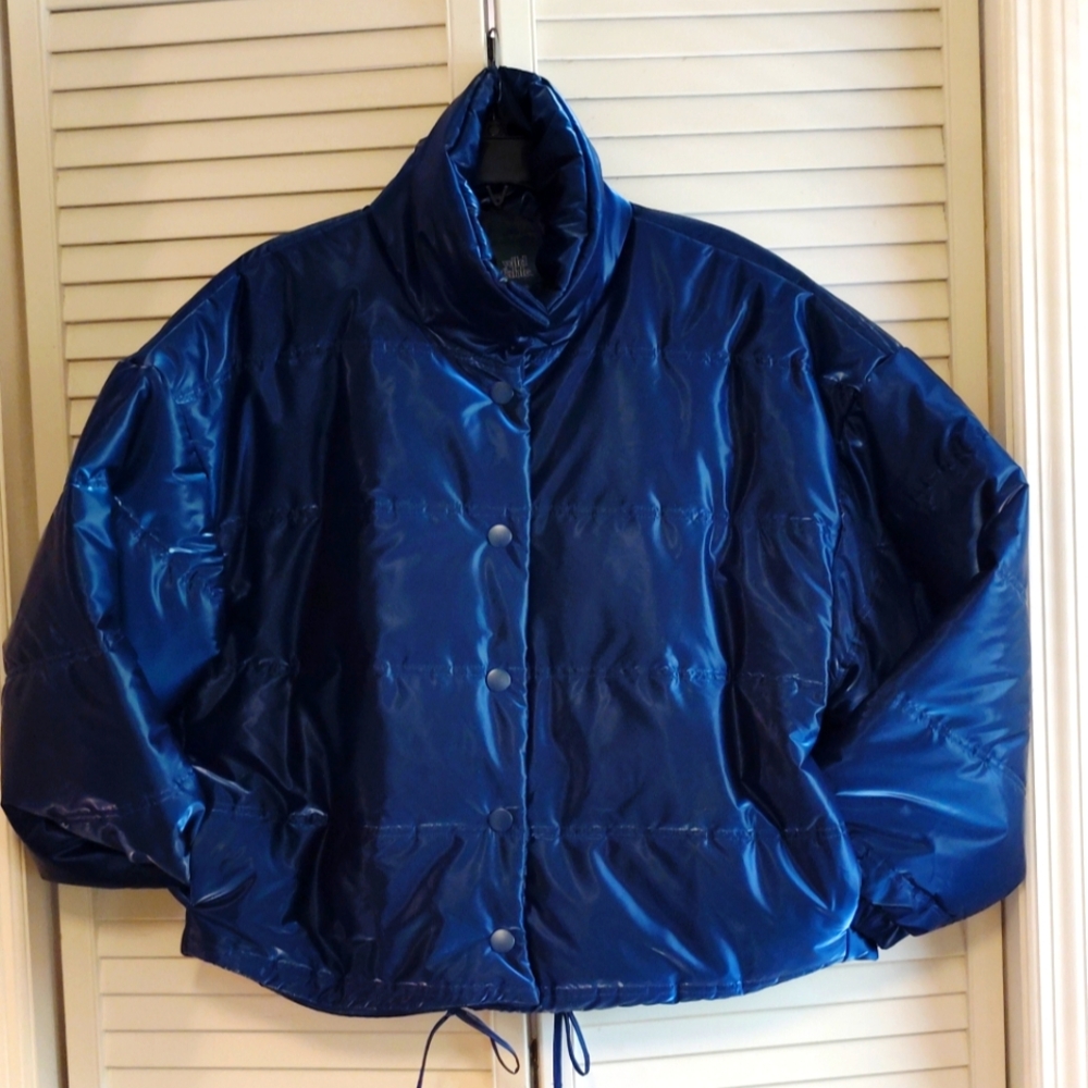Wild Fable Women's Metallic Blue Puffer Jacket